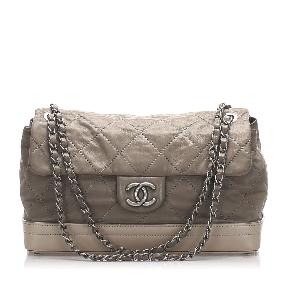 Chanel Matelasse Leather Shoulder Bag Gray