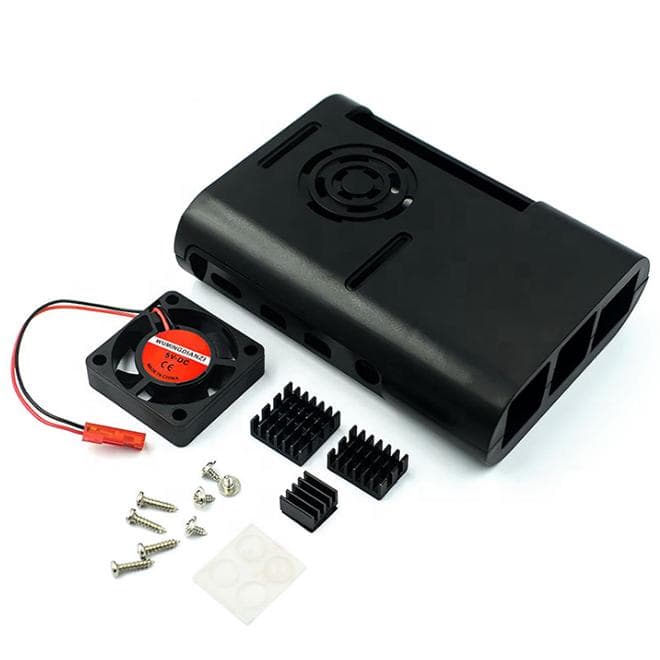 Raspberry Pi 4 Case / Skal med Fläkt och Kylflänsar - Svart