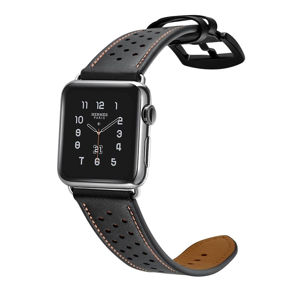 Apple Watch armband i äkta läder 42 mm - Svart/brun