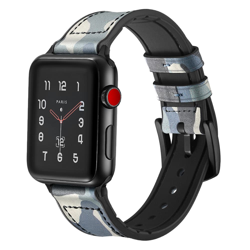 Armbånd til Apple Watch 42 mm - Læder / Silikone - Camouflage grå