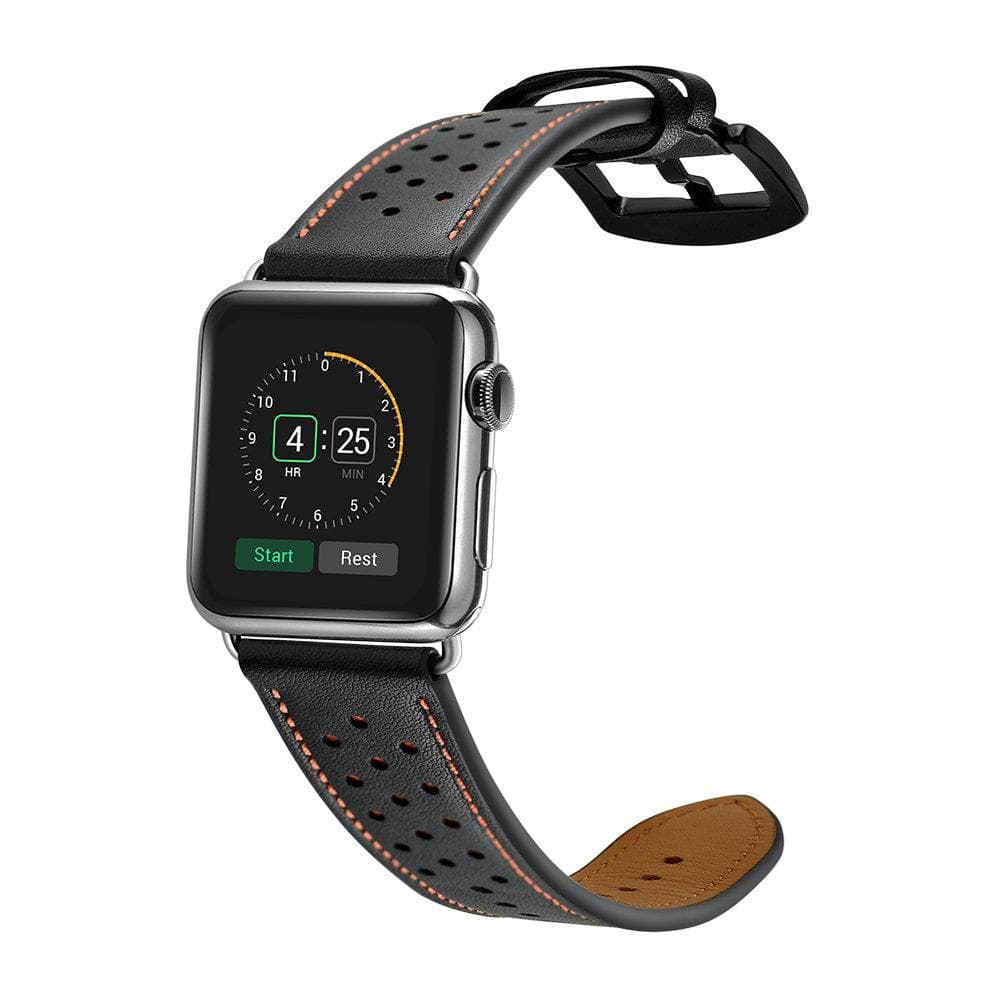 Apple Watch armbånd 38 mm i ægte læder - sort / orange
