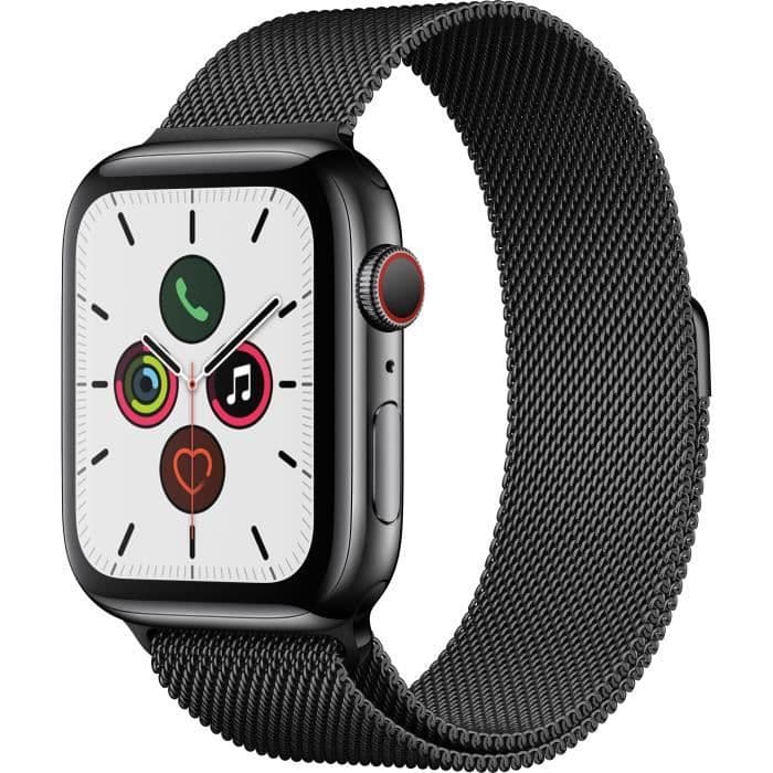 Apple Watch Series 5 Cellular 44 mm Sidereal sort rustfri stålkasse med Sidereal sort Milanese rem - M / L