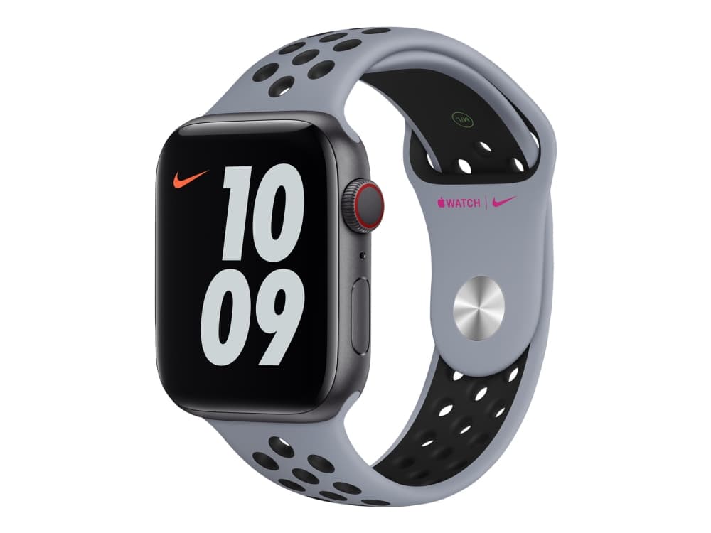 Apple 44mm Nike Sport Band - KlocKräm för smart klocka - storlek S/M och M/L - obsidian dimma/svart - för Watch (42 mm, 44 mm)