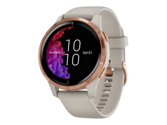 Garmin Venu - Svart - sportklocka med band - silikon - ljus sand - wrist size: 125-190 mm - display 1.2" - Bluetooth, Wi-Fi, NFC, ANT+ - 46.3 g