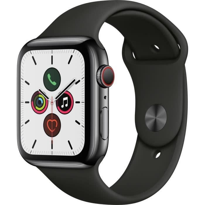 Apple Watch Series 5 Cellular 44 mm pladsgrå rustfri stålkasse med sort sportsrem - M / L