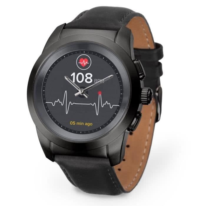 Mykronoz Connected watch ZETIME Premium liten Titanium borosse Titanium Svart / Svart platt läder