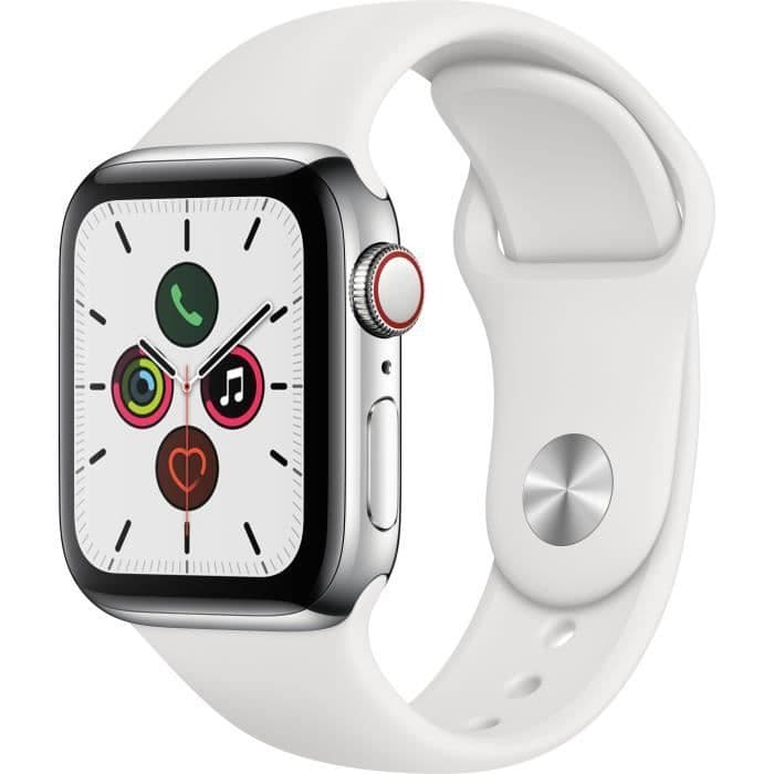 Apple Watch Series 5 Cellular 40 mm rustfri stålkasse med hvid sportsrem - S / M