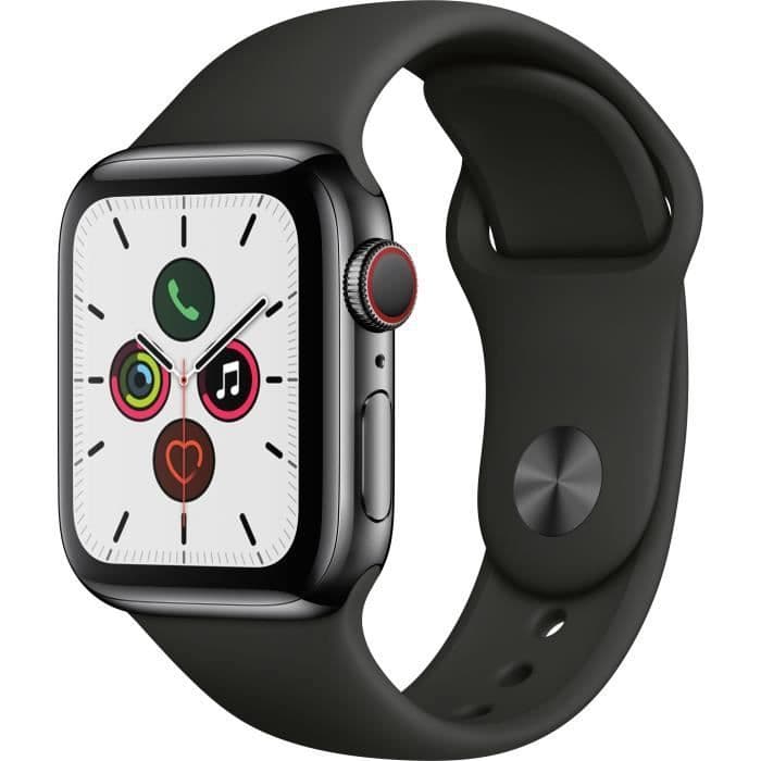 Apple Watch Series 5 Cellular 40 mm Sidereal sort rustfri stålkasse med sort sportsrem - S / M