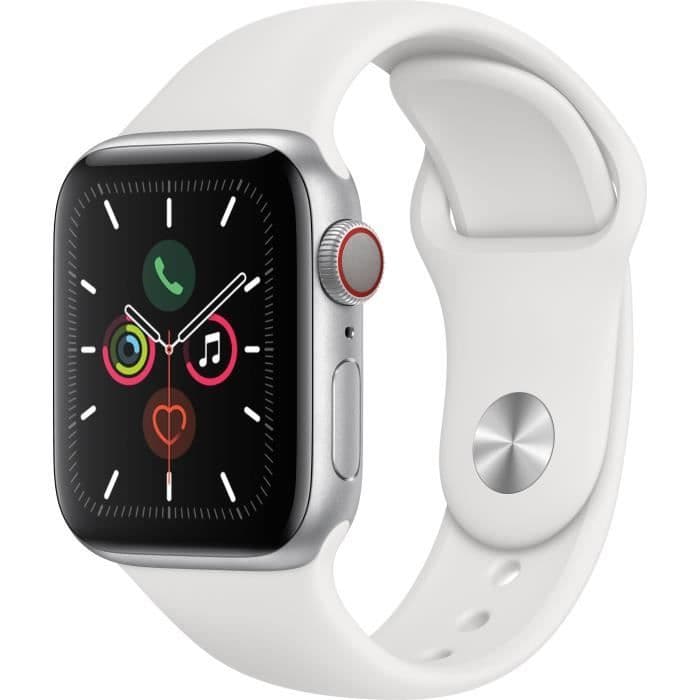 Apple Watch Series 5 Cellular 40 mm sølv aluminiums taske med hvid sportstrop - S / M
