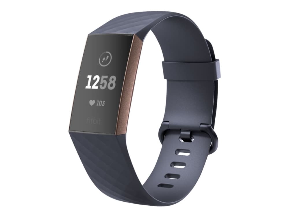 Fitbit Charge 3 - Guldrosa - aktivitetspårare med sportband - blågrå - monokrom - Bluetooth - 30 g