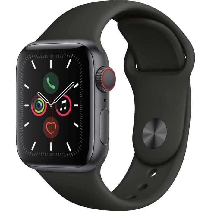 Apple Watch Series 5 Cellular 40 mm pladsgrå aluminiumskasse med sort sportsrem - S / M