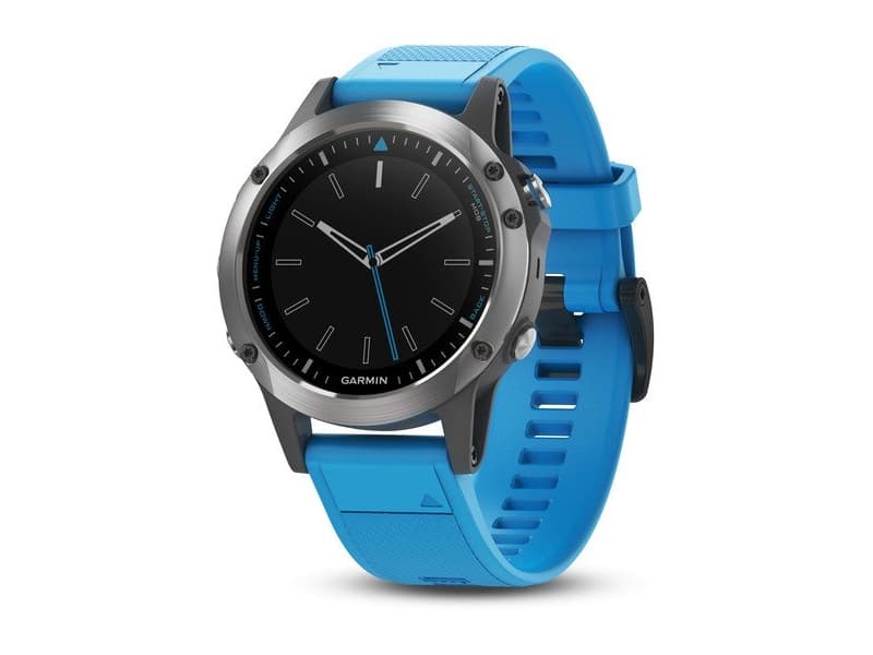 Garmin quatix 5, Rustfrit stål, Vandtæt, Rund, Silikone, Blå, Glas