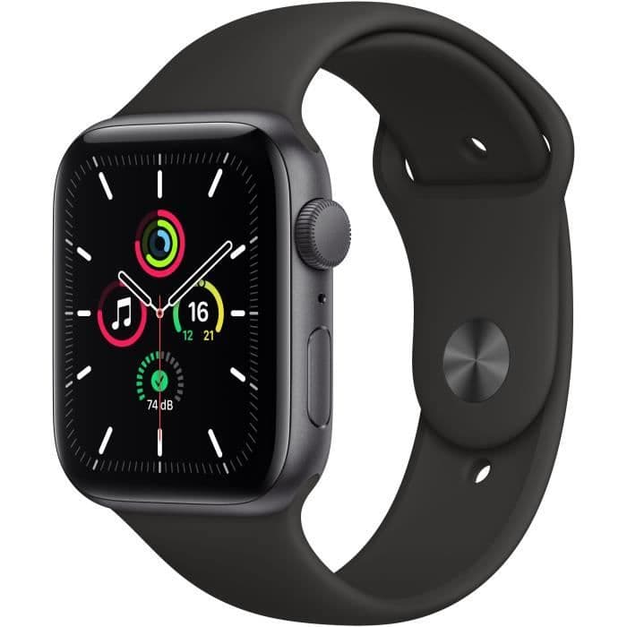 Apple Watch SE GPS, 44 mm rumgrå aluminiumsæske med sort sportbånd