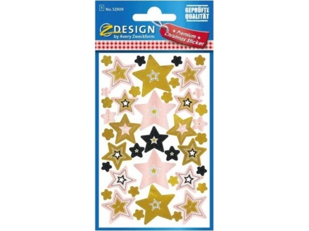 Avery Zweckform 52909, Paperi, Musta, Kulta, Ruusu, Tähtikuvio, Kiinteä, Joulu, 76 mm