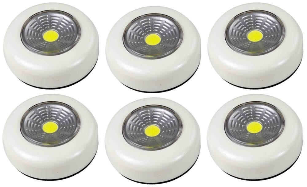 6-pack Batteridriven vit LED lampa spotlight + 18st batterier
