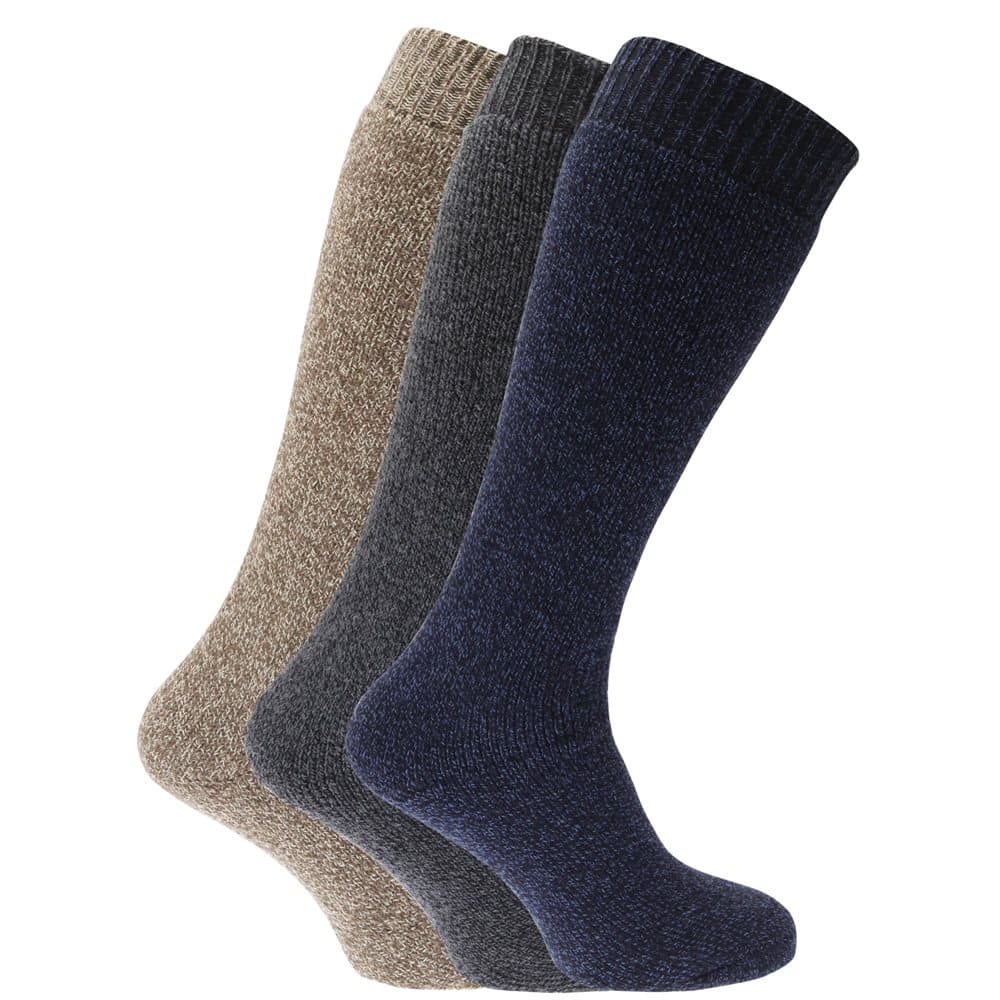 Mens Thermal Wool Blend Long Wellington Boot Socks (Pack Of 3)