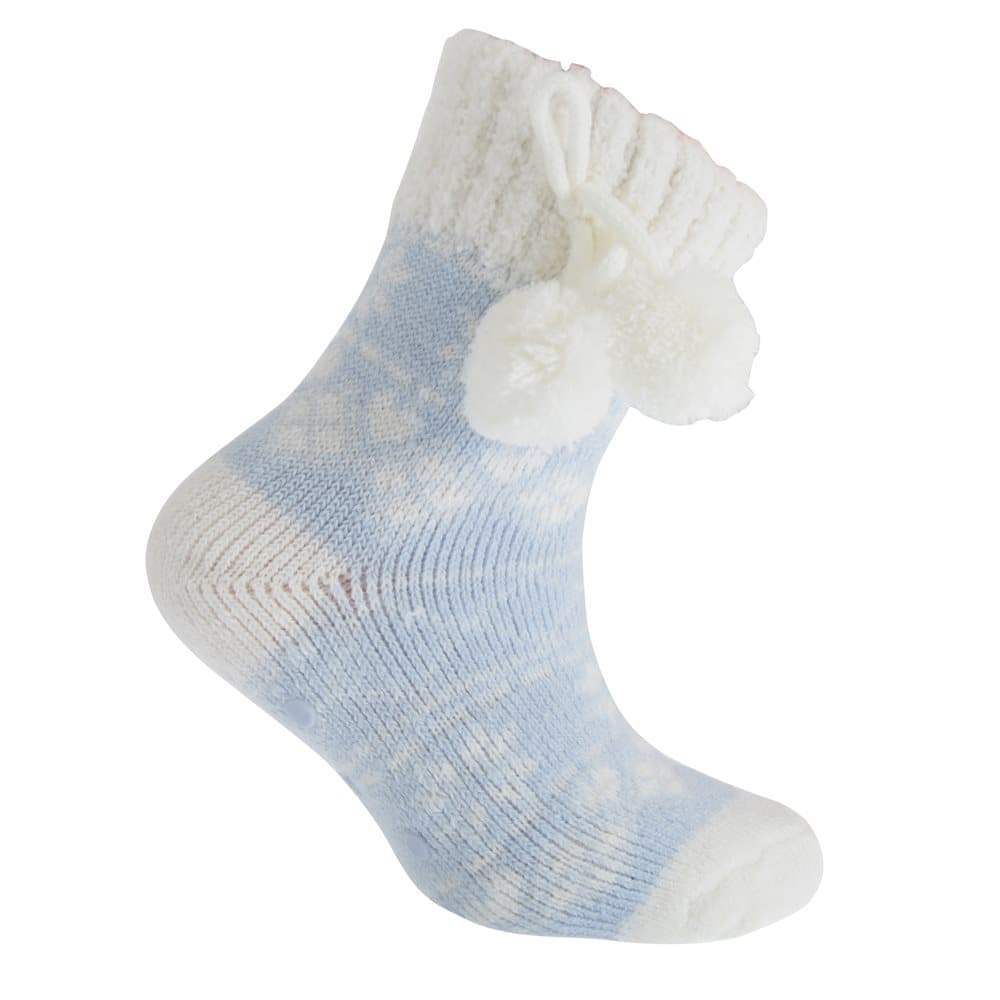 Childrens Girls Fairisle Pom Pom Winter Slipper Socks