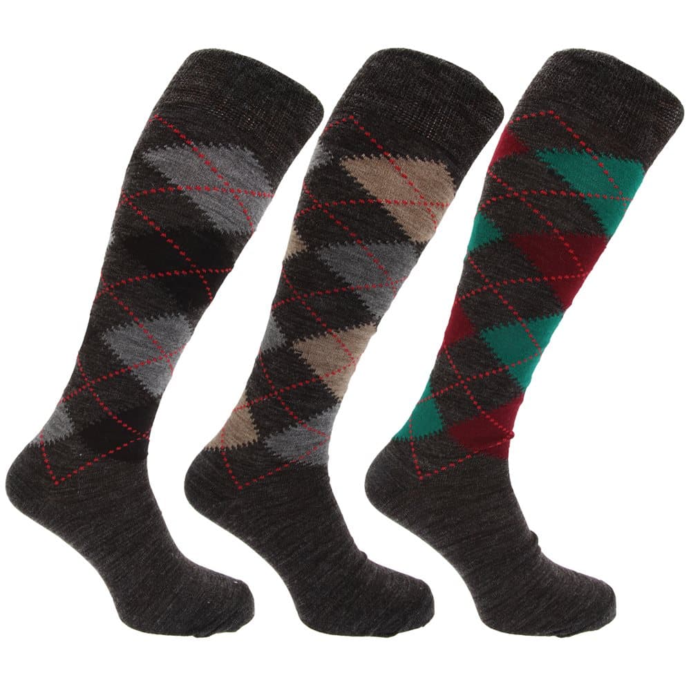 Traditionella argyle mönster för lång längd lammar ullblandningstrumpor (paket med 3)