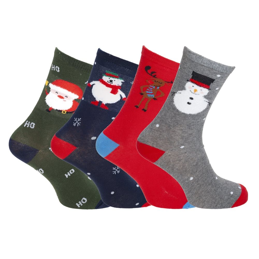 Mens Christmas Design Novelty Socks (4 Pairs)