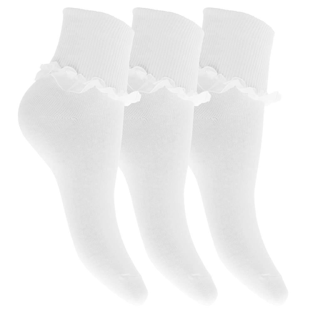 Girls Cotton Rich Socks With Ruffled Trim (Pack Of 3)