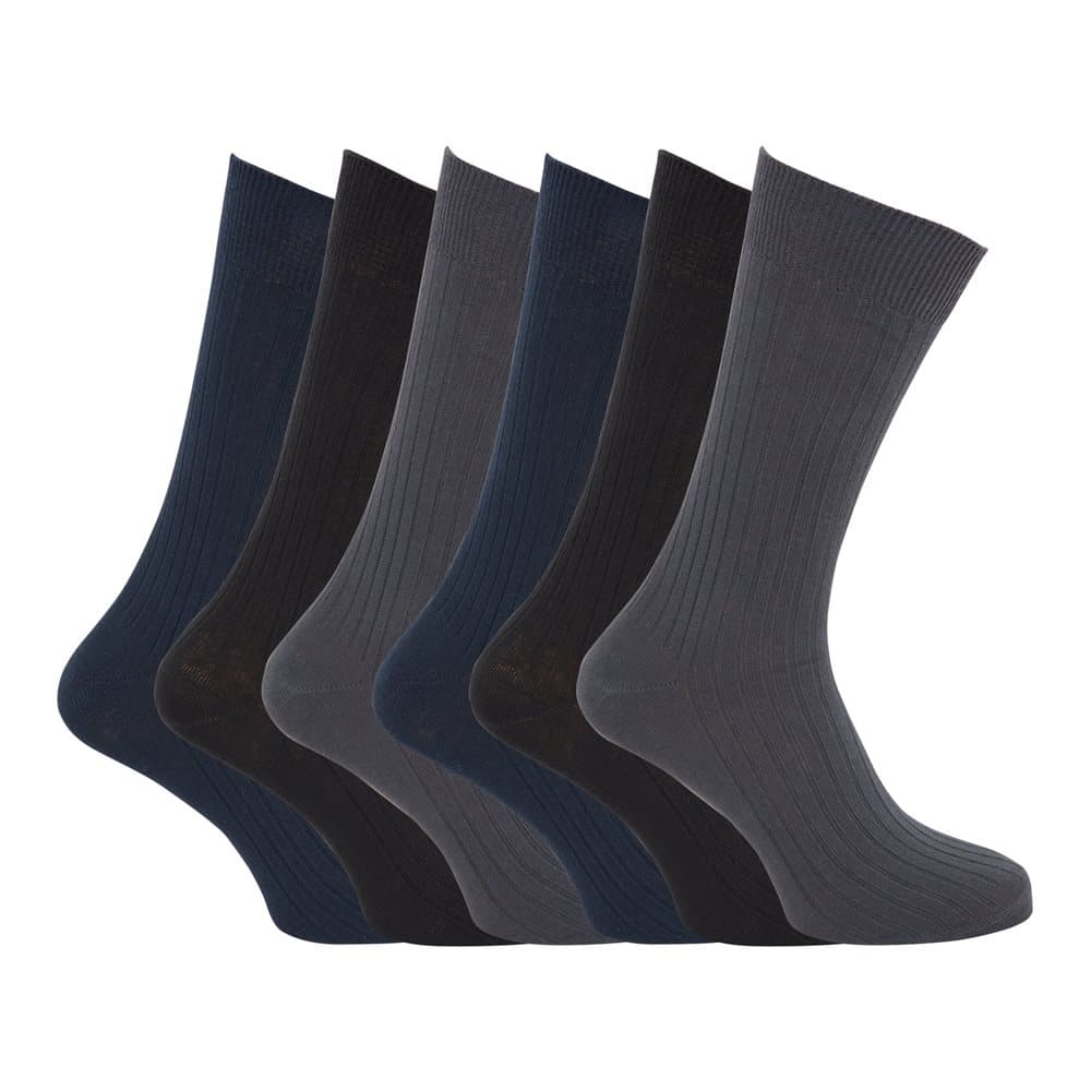 Mens XL Ribbed 100% Cotton Socks Sizes 11 To 14 (Pack Of 6)