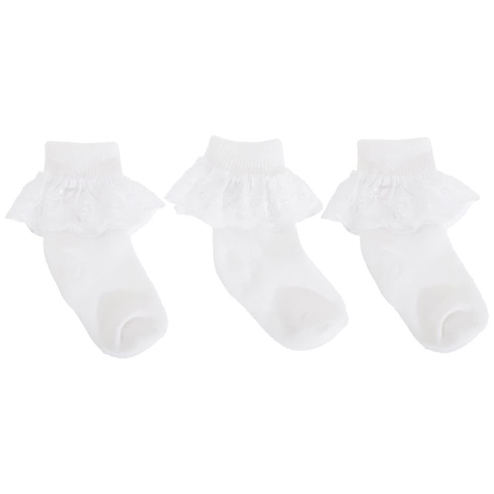 Baby/Girls Cotton Rich Lace Frilly Top Socks With Floral Design (Pack Of 3)