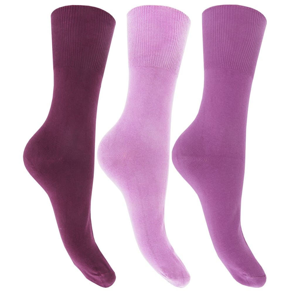 Womens/Ladies Plain Cotton Rich Non Elastic Top Socks (Pack Of 3)