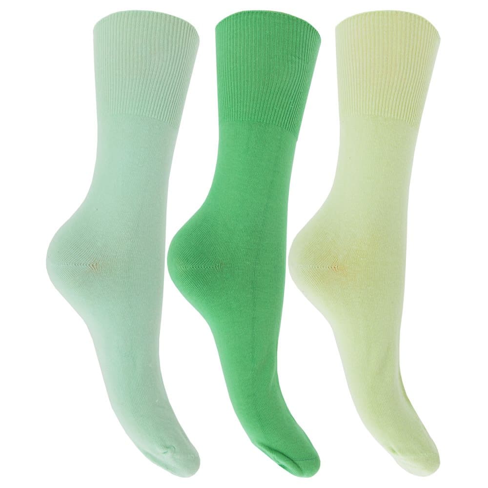 Womens/Ladies Plain Cotton Rich Non Elastic Top Socks (Pack Of 3)