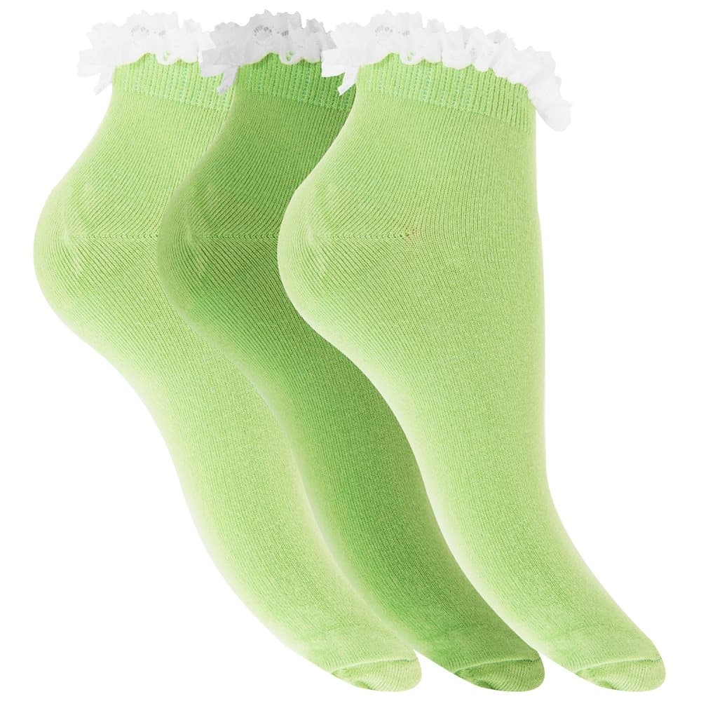 Womens/Ladies Cotton Rich Plain Trainer Socks With Frill Trim (Pack Of 3)