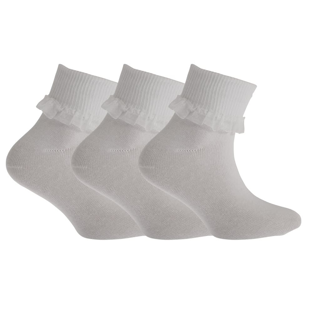 Childrens Girls Frill Socks With Lace (Pack Of 3)