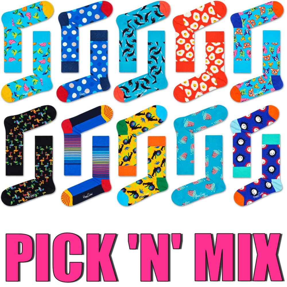 HAPPY SOCKS 10 PAIR PICK 'N' MIX-3 SPECIAL OFFER PACK FOR MEN