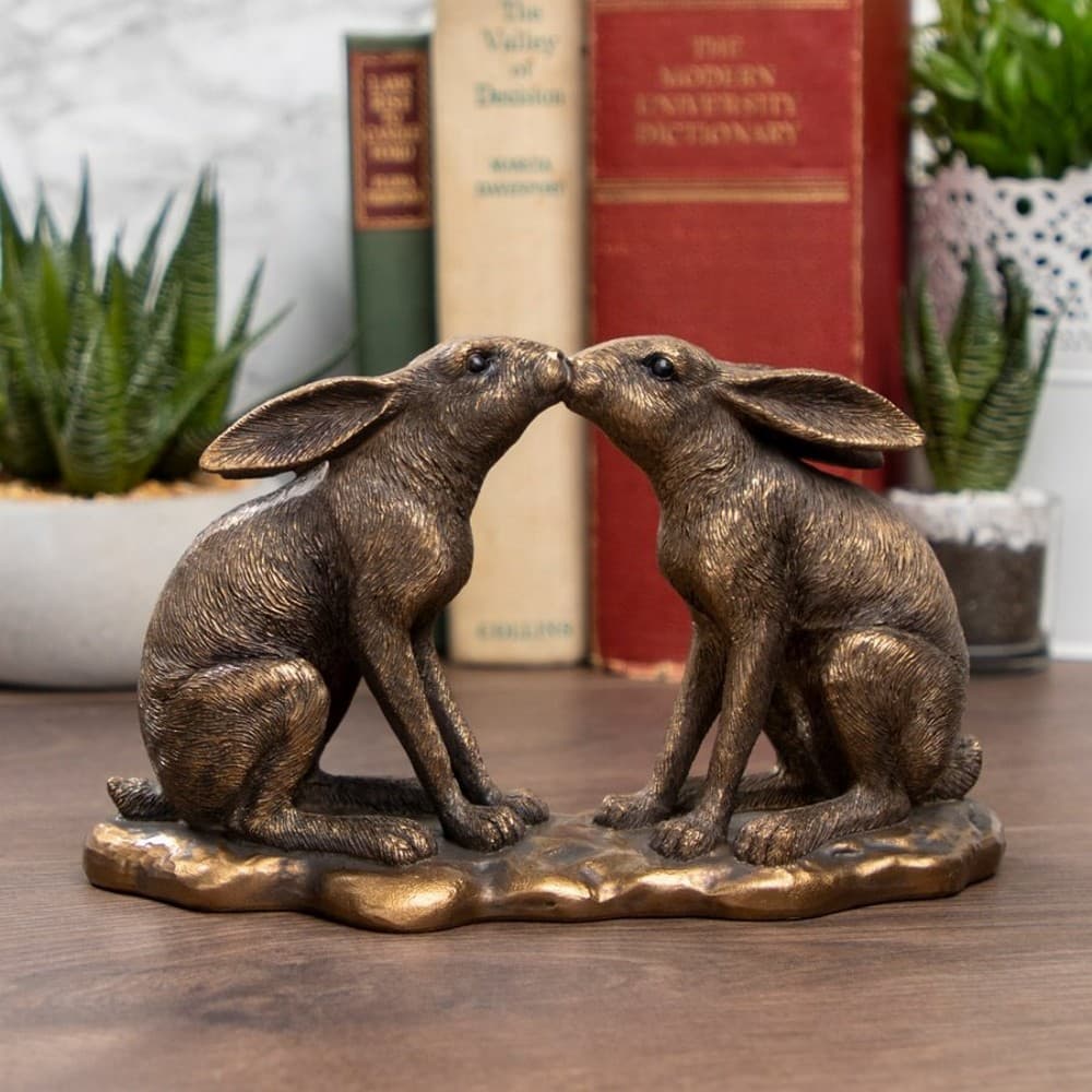 Reflections Bronzed Kissing Hares Ornament