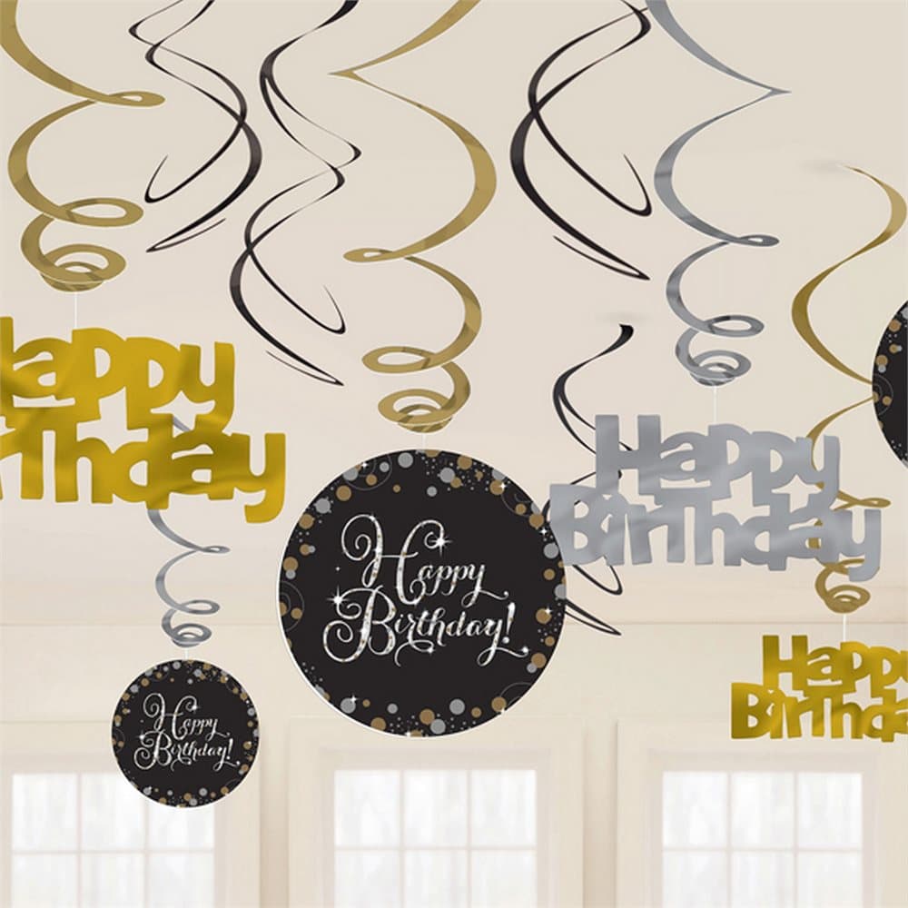Amscan Sparkling Celebration Happy Birthday Swirls Decorations (Pack of 12)