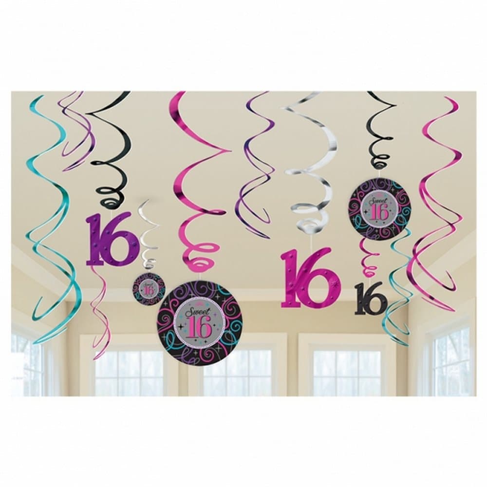 Amscan Sweet 16 Birthday Party Foil Ceiling Decorations (Pack Of 12)