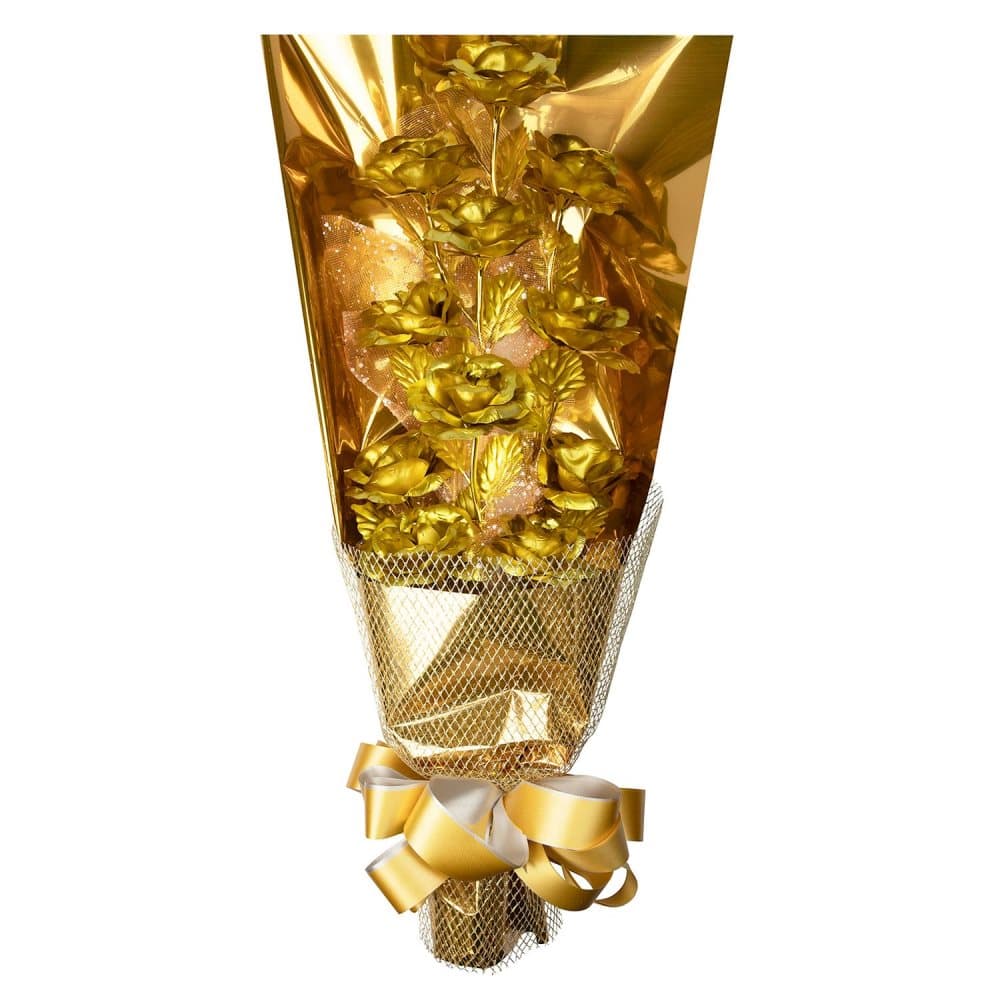 Buket med Elleve Evighedsroser - Guld
