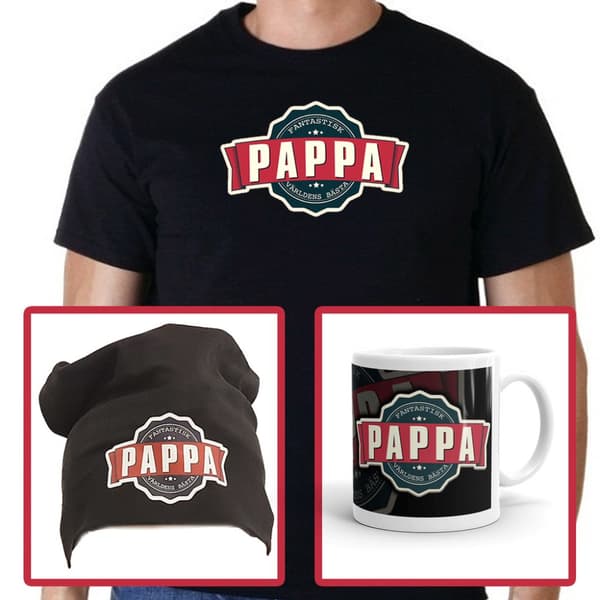 T-shirt med Pappa vintage stil färg tryck + mugg + mössa paket XL