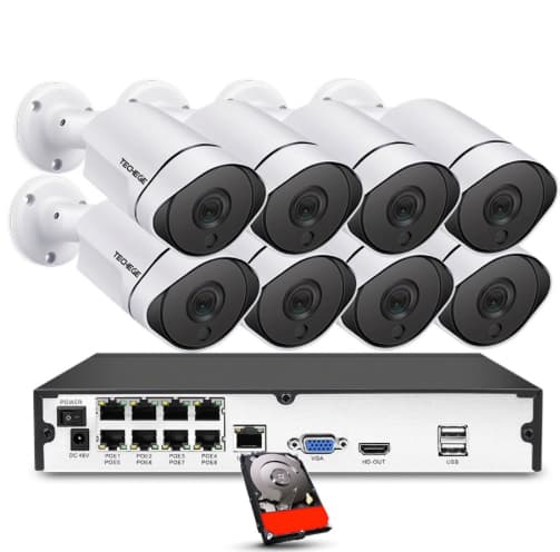Techege PoE Övervakningssystem 1080P 8Kameror IP67 3TB