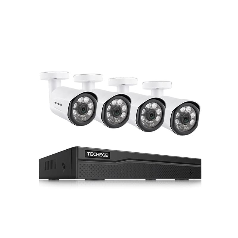 Techege PoE Övervakningssystem 1080P 4 Kameror IP66 2MP 3TB