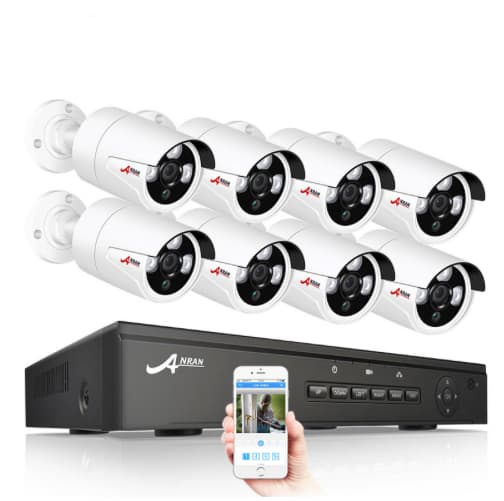 ANRAN PoE Overvåkingssystem 8st IP-kameraer 1080P IP-66