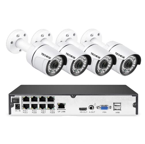 Techege PoE Overvåkingssystem 4st IP-kameraer 1080 IP67