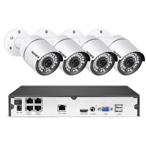 Techege PoE Overvåkingssystem 4st IP-kameraer 1080 IP67