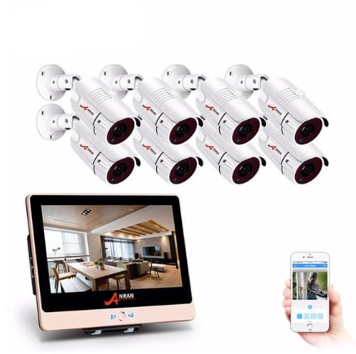 ANRAN PoE Övervakningssystem 8 st kameror 1080P IP66 LCD skärm