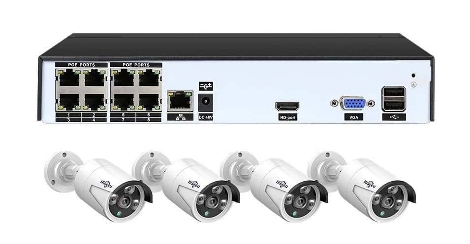 Techege PoE Overvåkingssystem 4st IP-kameraer 1080 IP67