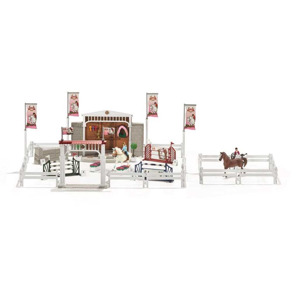 Stor hästtävling med ryttare och hästar, Schleich