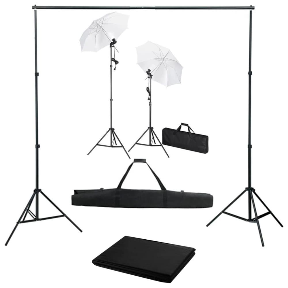 vidaXL Fotostudiosett med bakgrunn, lamper og parasoller