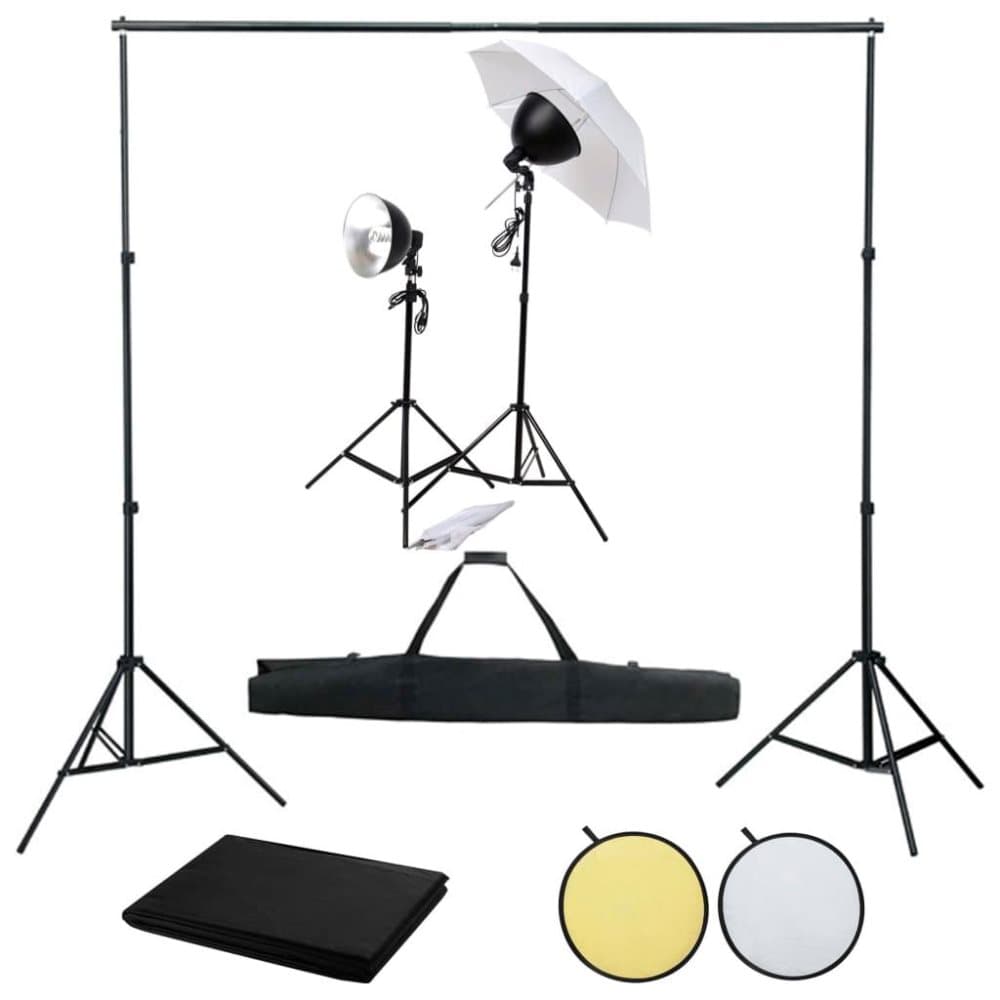 vidaXL Fotostudiosett med lyssett, bakgrunn og reflektor