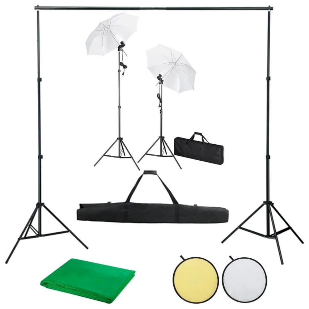 vidaXL Fotostudiosett med bakgrunner, lamper og parasoller