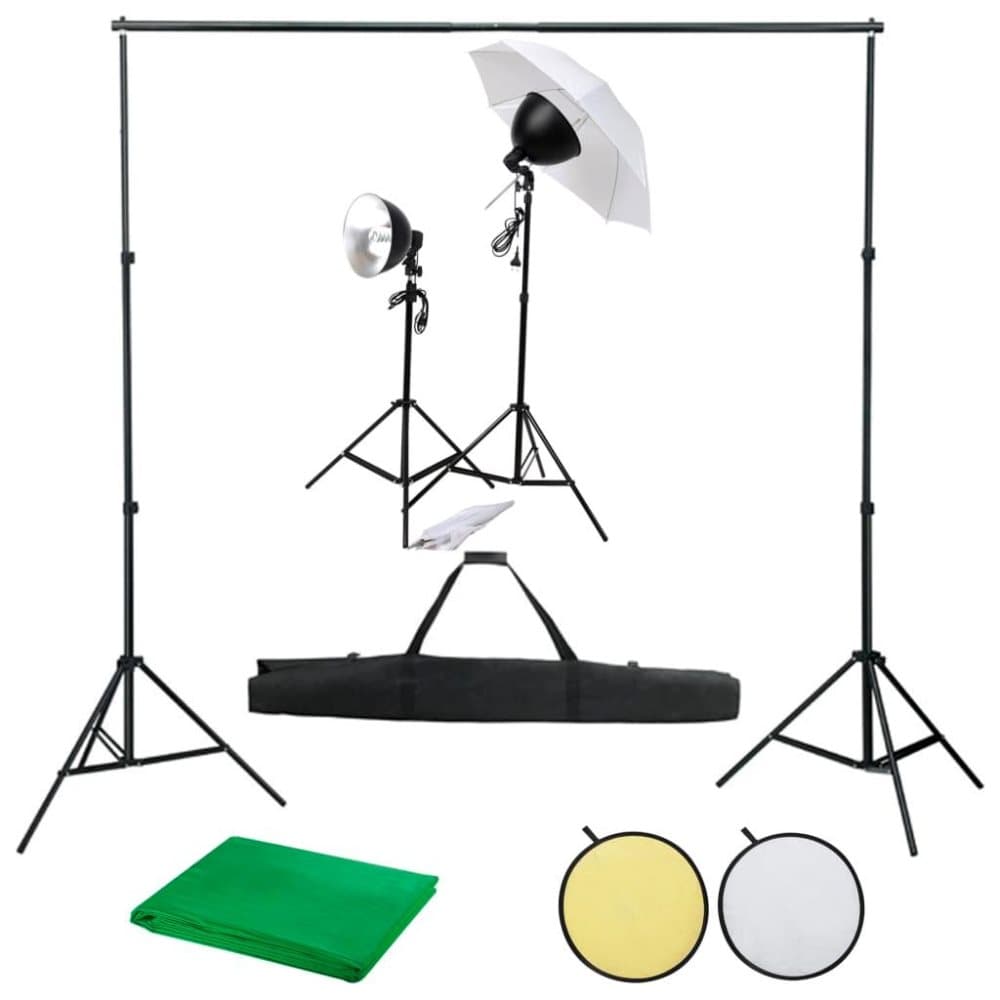 vidaXL fotostudieudstyr med lampesæt, baggrund og reflektor