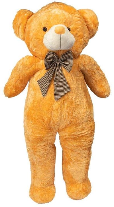 Kæmpe Bamse - 150 cm høj - Stor brun tøjdyr med sløjfe