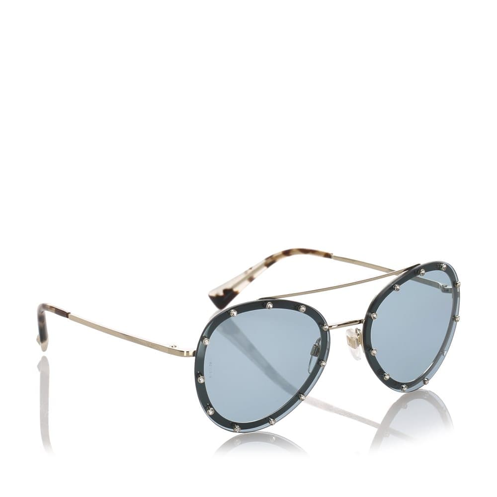 Valentino Crystal Embelished Aviator Sunglasses Green